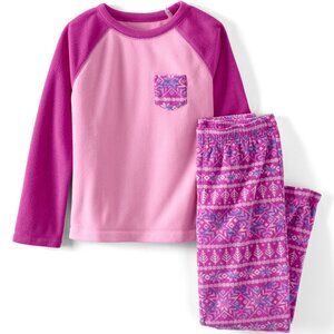 Lands' End Girls Fleece Pajamas Set Pink Long Sleeve Shirt Top and Pants Size XS